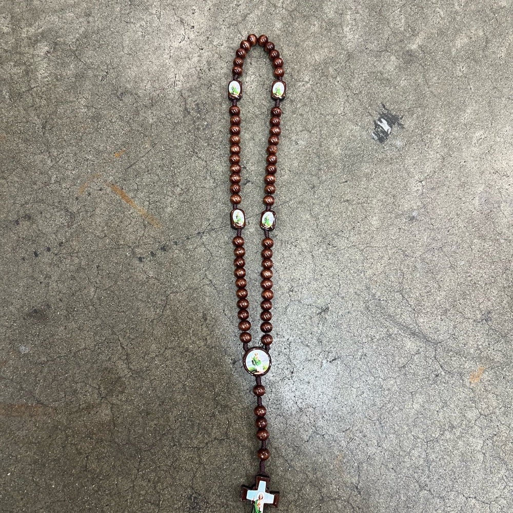 Brown Beaded Rosary with Cross San Judas